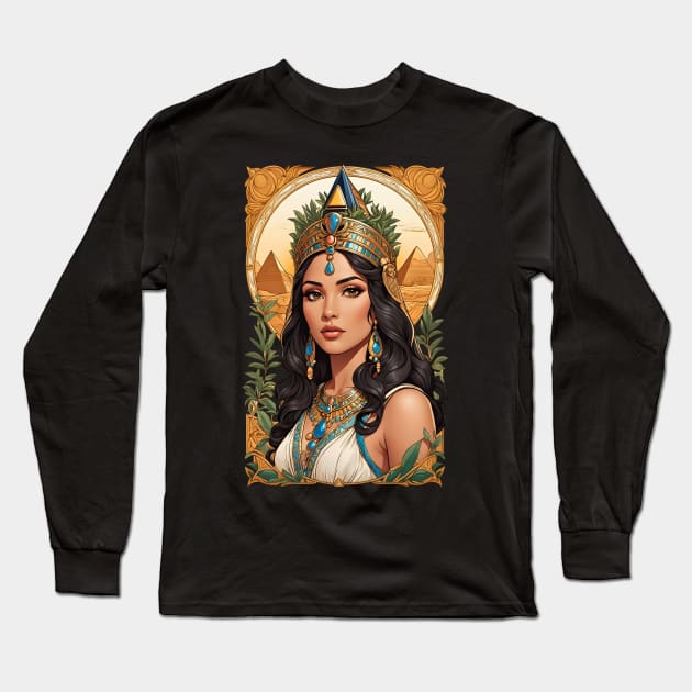 Cleopatra Queen of Egypt retro vintage floral design Long Sleeve T-Shirt by Neon City Bazaar